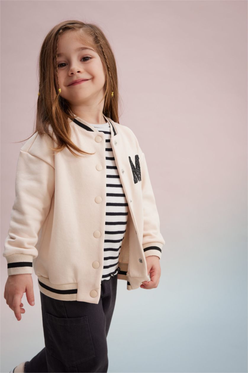 BABY GIRL Light Pink Baby Girl College Collar Bomber Jacket