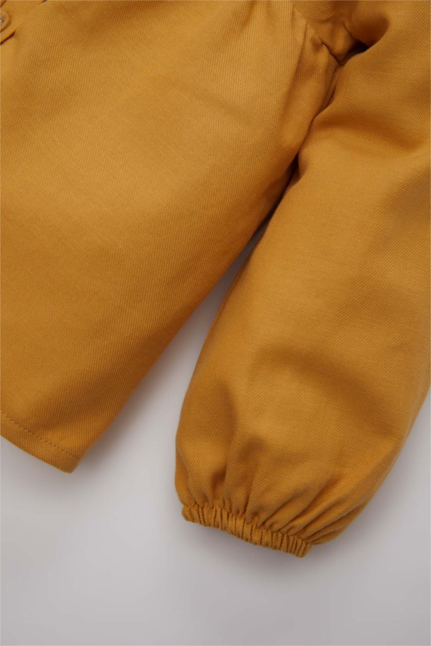 Kız Bebek Sarı Kız Bebek 2'li Takım Düğmeli Uzun Kollu Gömlek Çizgili Twill Tayt