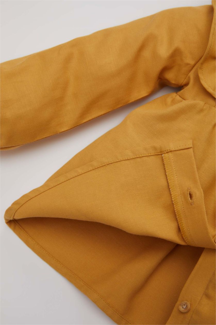 Kız Bebek Sarı Kız Bebek 2'li Takım Düğmeli Uzun Kollu Gömlek Çizgili Twill Tayt