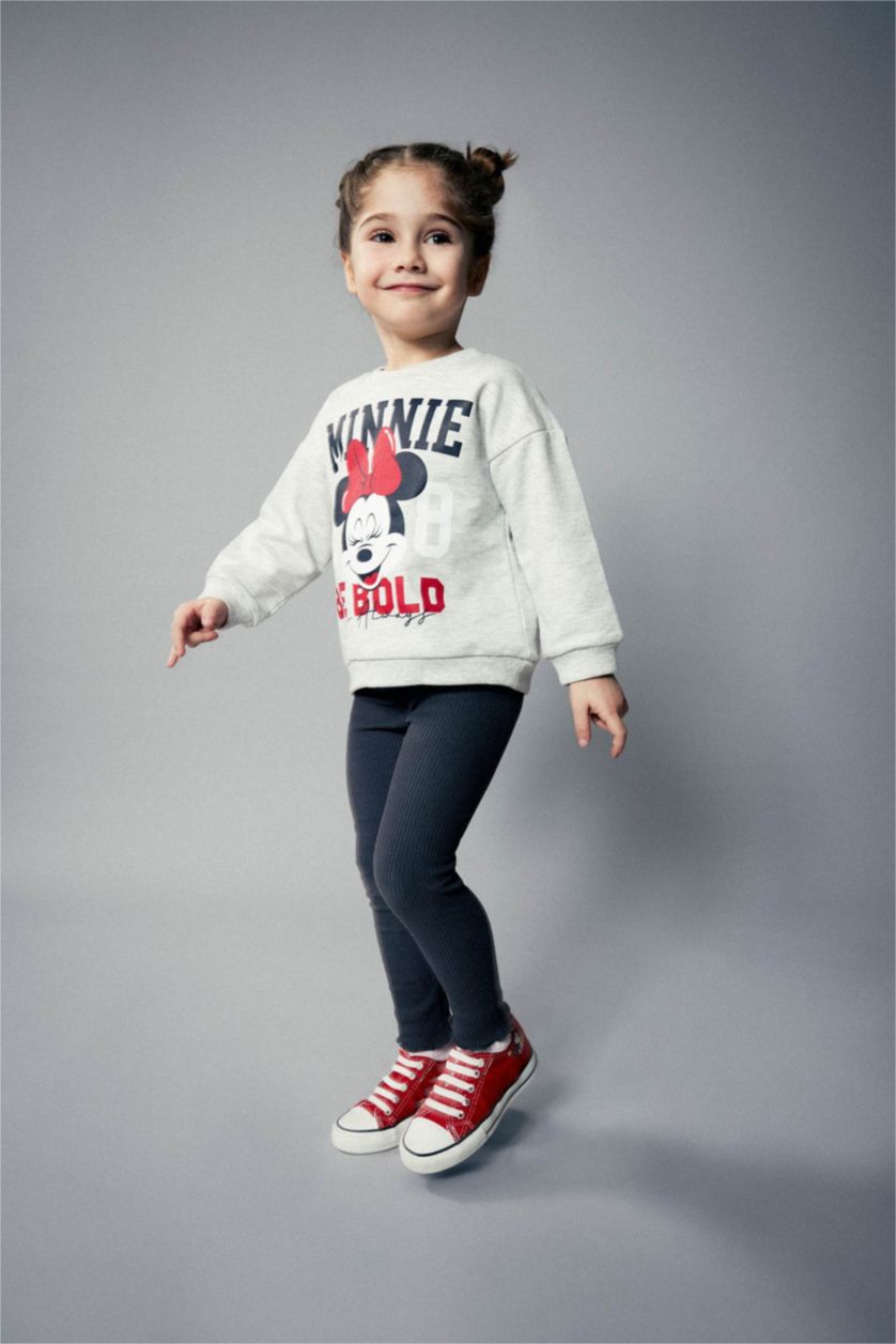 BABY GIRL Grey Melange Baby Girl Disney Mickey & Minnie Crew Neck Sweatshirt