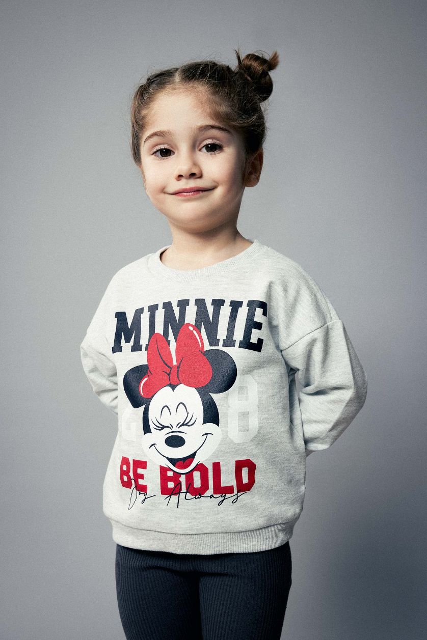 BABY GIRL Grey Melange Baby Girl Disney Mickey & Minnie Crew Neck Sweatshirt