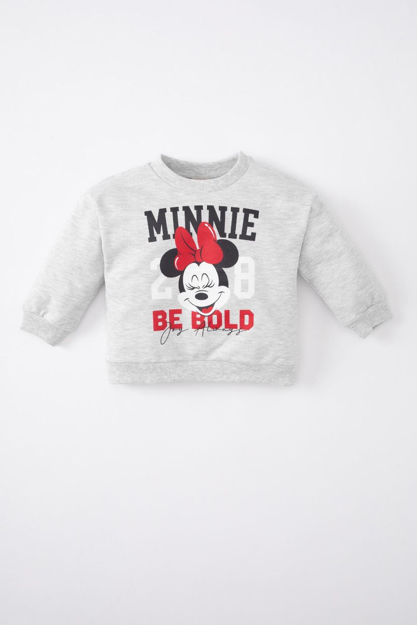 BABY GIRL Grey Melange Baby Girl Disney Mickey & Minnie Crew Neck Sweatshirt