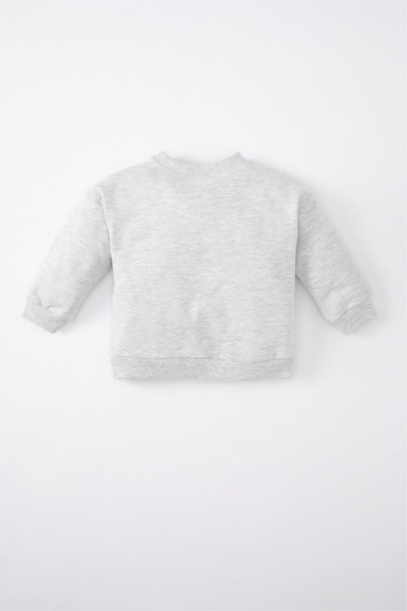 BABY GIRL Grey Melange Baby Girl Disney Mickey & Minnie Crew Neck Sweatshirt