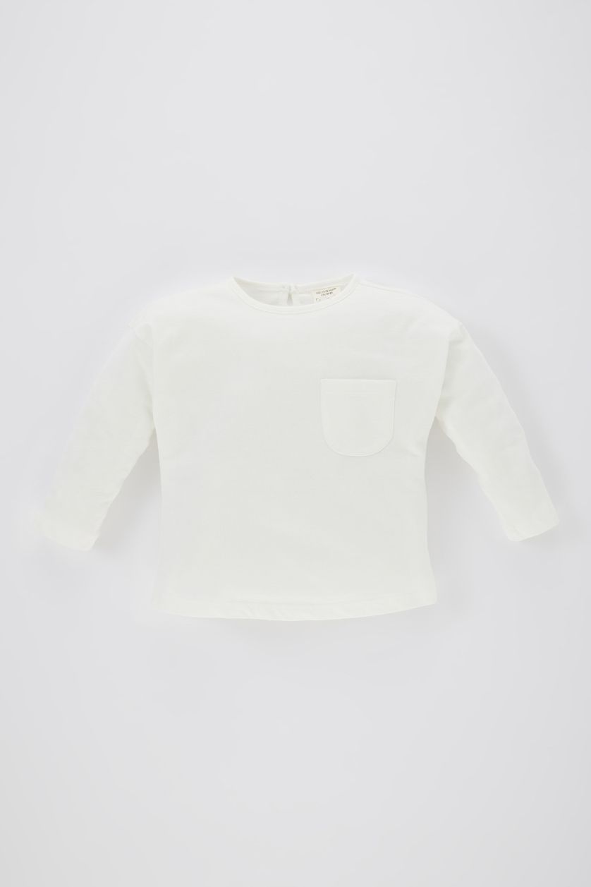 طفلة صغيرة بيج فاتح تيشيرت بناتي كم طويل قصة عادية برقبة مستديرة