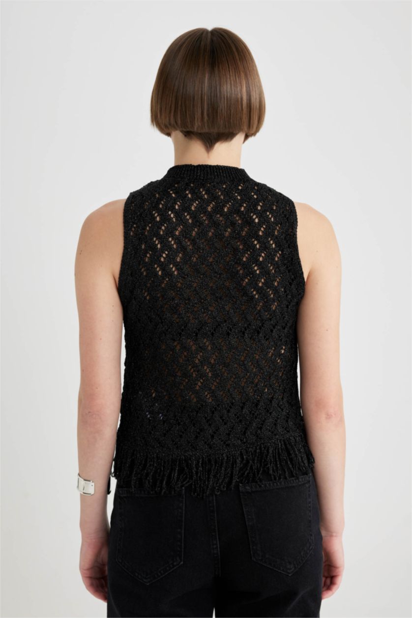 Kadın Siyah Relax Fit Bisiklet Yaka Ajur Atlet