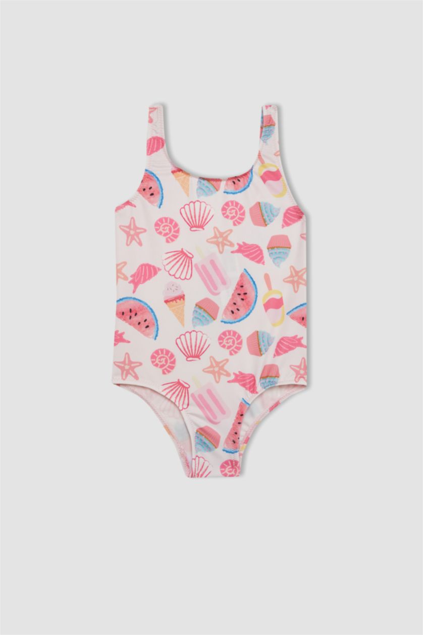 Kız Bebek Açık Pembe Desenli Mayo Kız Bebek