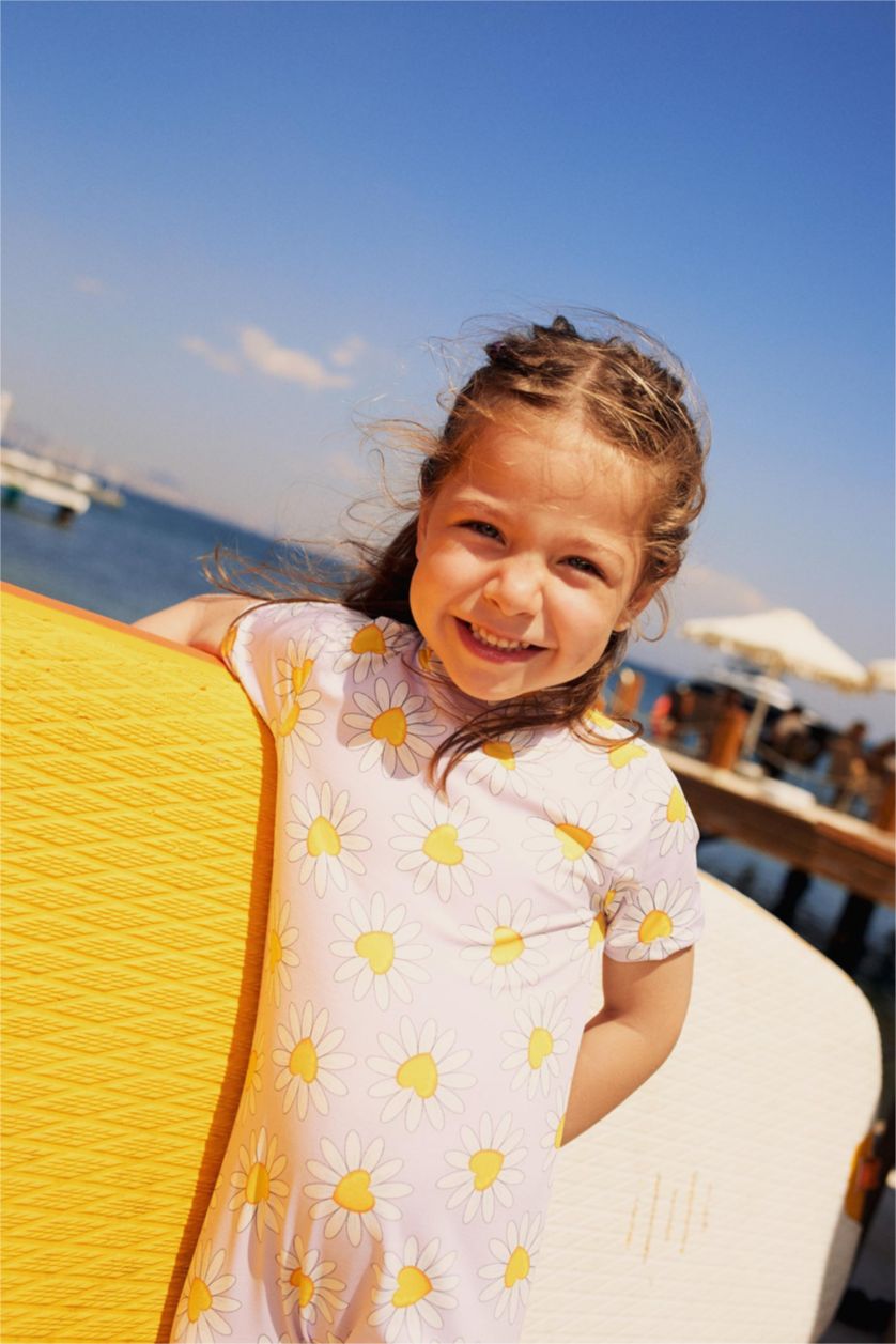 طفلة صغيرة أرجواني مايوه بيبي بناتي منقوش فلورال