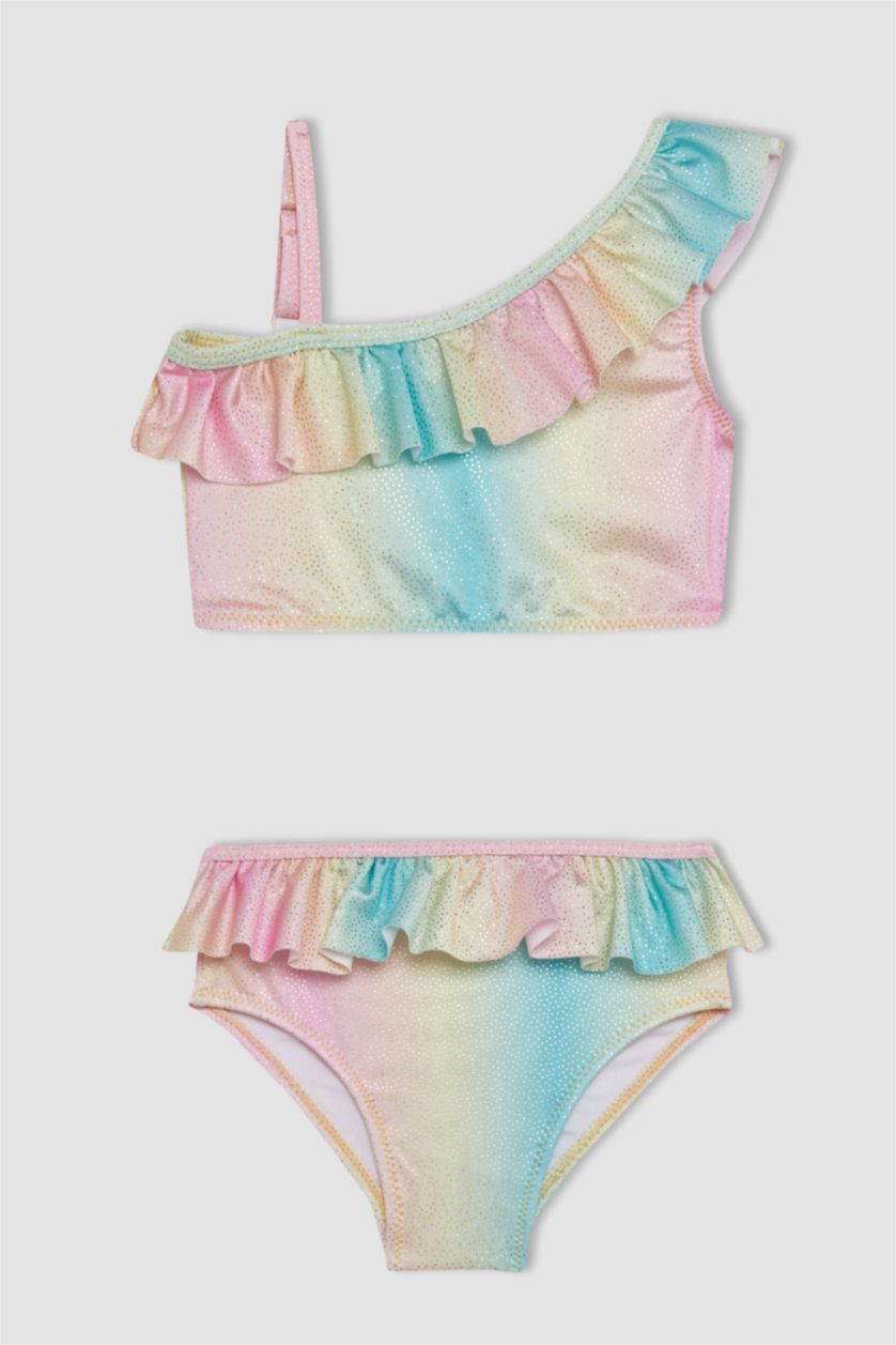 BABY GIRL White Baby Girl Ruffled Colorful 2 Piece Bikini Set