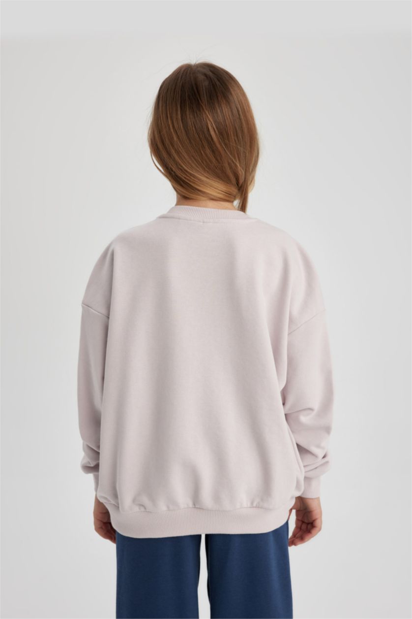 Kız Çocuk - Genç Kız Açık Pembe NBA Chicago Bulls Oversize Geniş Kalıp Bisiklet Yaka Sweatshirt Kız Çocuk