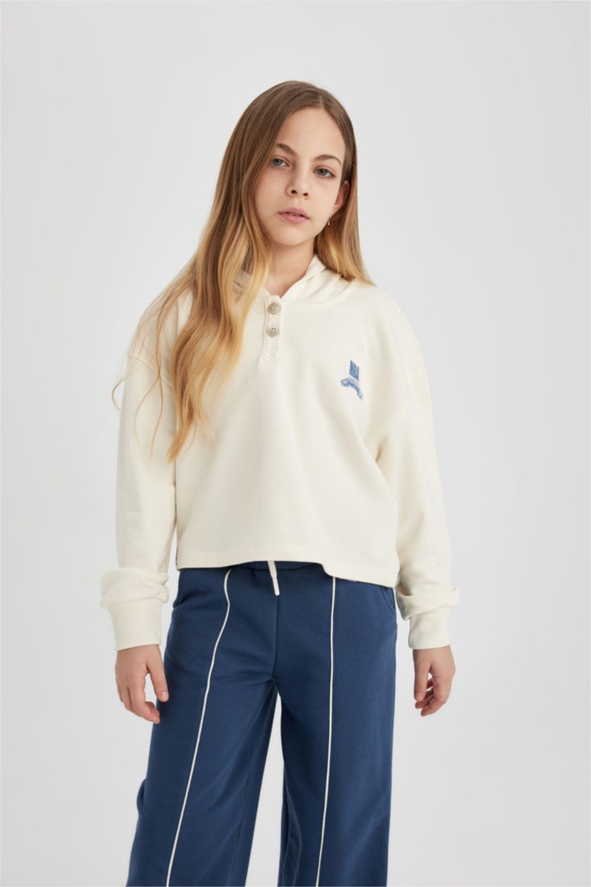 Kız Çocuk - Genç Kız Ekru Kız Çocuk NBA Wordmark Crop Kapüşonlu Sweatshirt