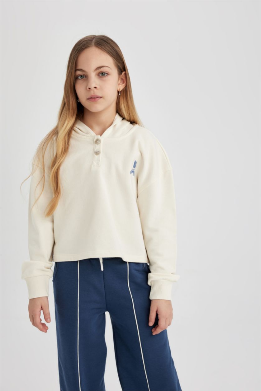 Kız Çocuk - Genç Kız Ekru Kız Çocuk NBA Wordmark Crop Kapüşonlu Sweatshirt