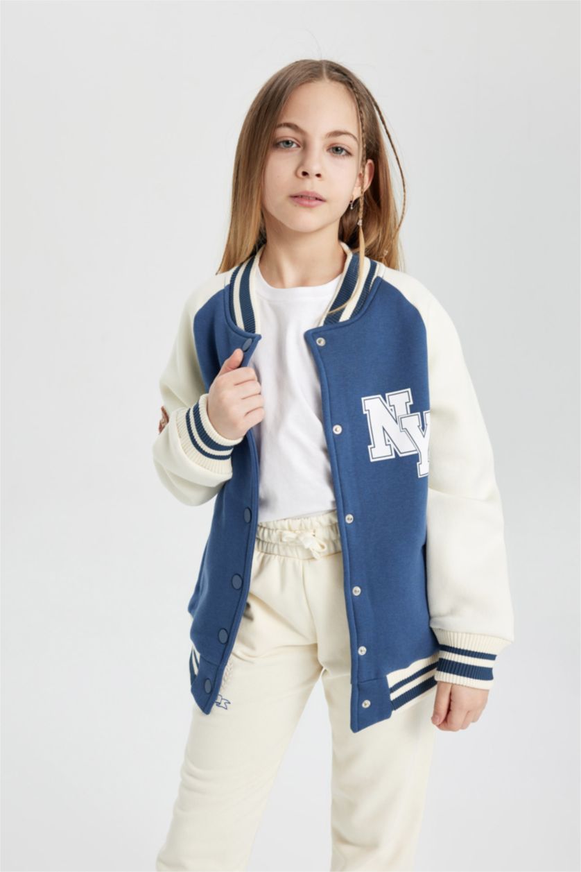 Девочки и подростки Индиго Кардиган с круглым вырезом из плотной ткани для девочек