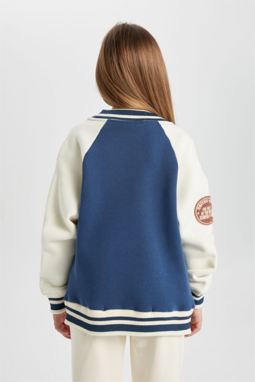 Девочки и подростки Индиго Кардиган с круглым вырезом из плотной ткани для девочек