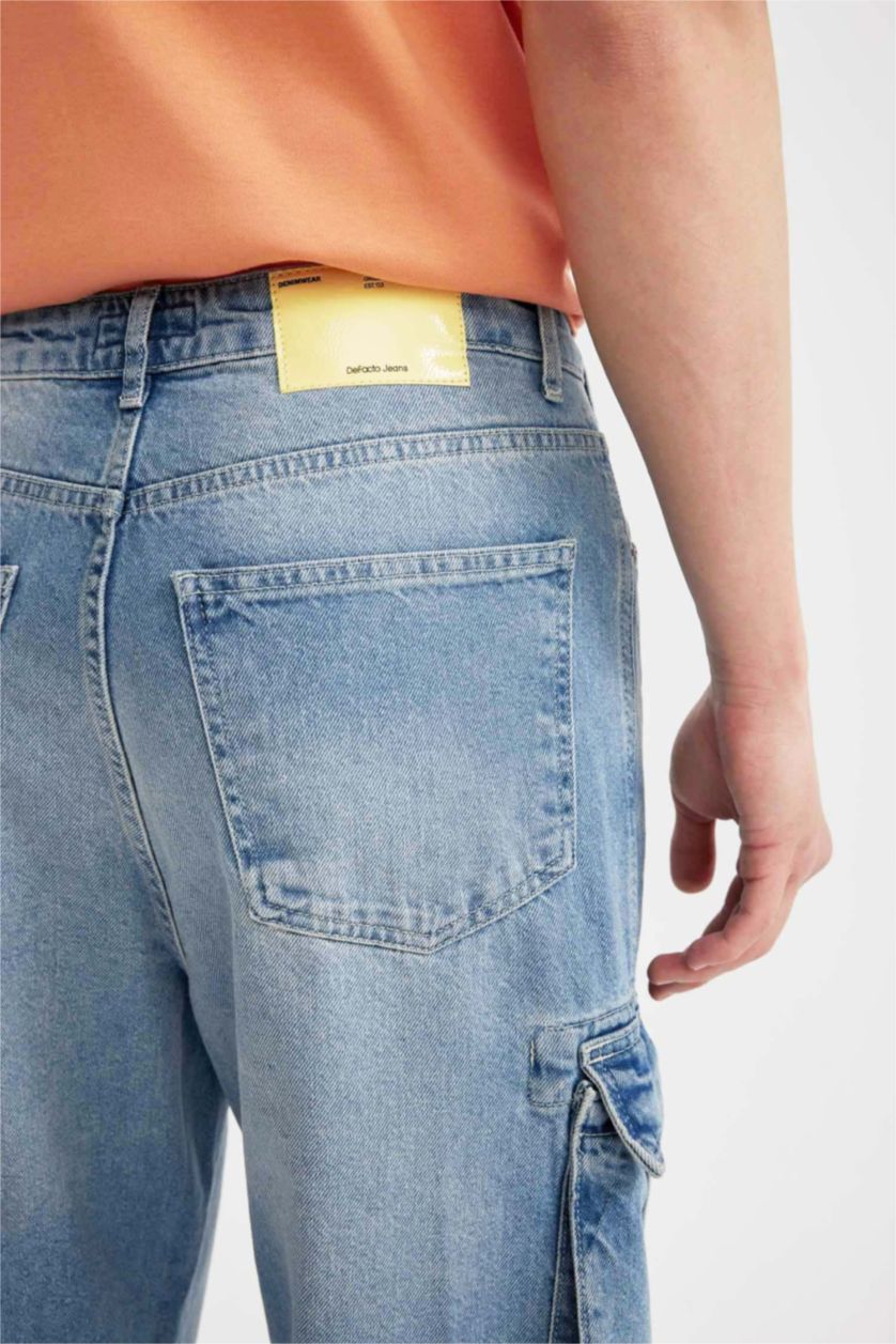 HOMME BLEU Clair Pantalon Cargo Baggy à Poches