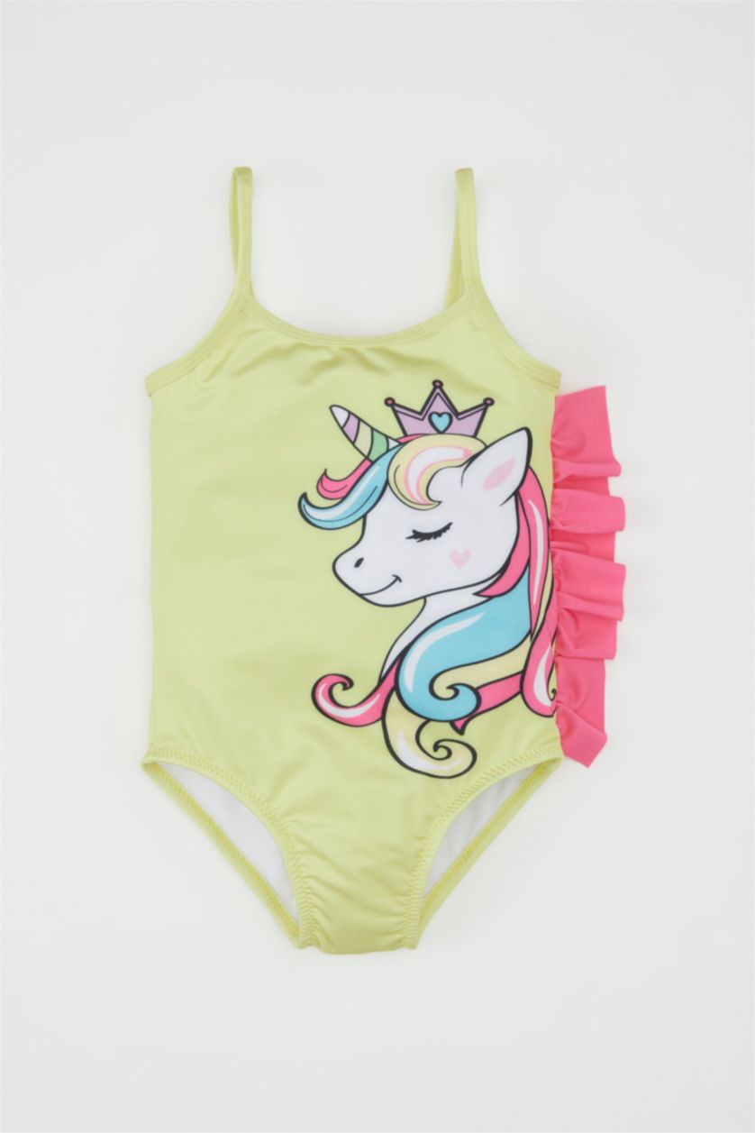Kız Bebek Neon Sarı Kız Bebek Unicorn Baskılı Mayo