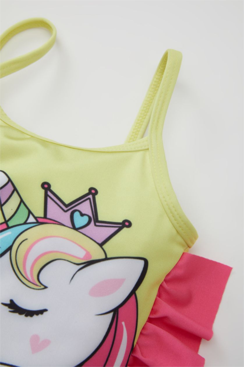 Kız Bebek Neon Sarı Kız Bebek Unicorn Baskılı Mayo