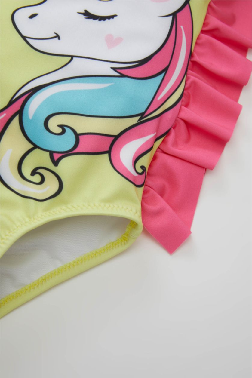 Kız Bebek Neon Sarı Kız Bebek Unicorn Baskılı Mayo