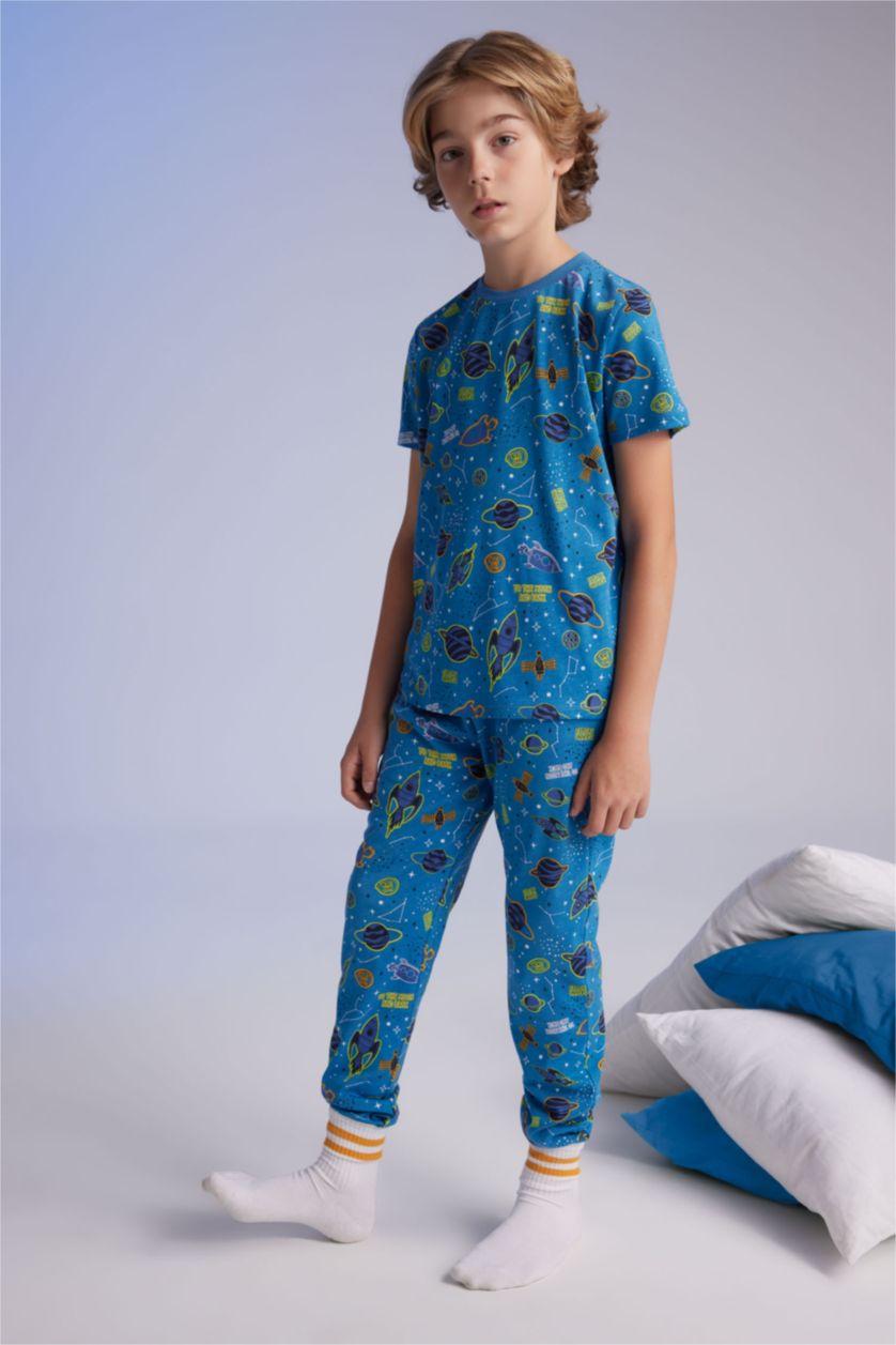 BOYS & TEENS Indigo Boy Patterned Short Sleeve 2 Piece Pajama Set