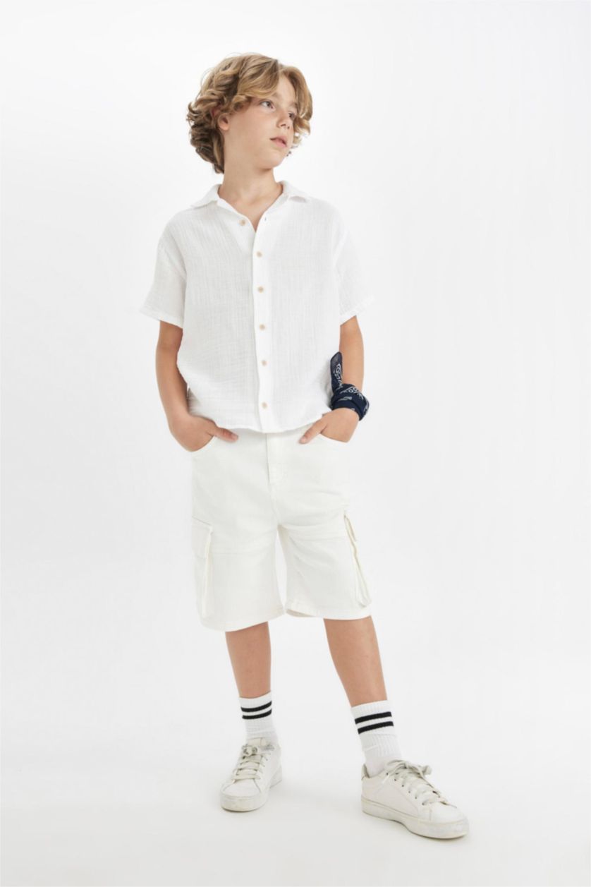 Erkek Çocuk - Genç Erkek Kırık Beyaz Jean Şort Erkek Çocuk