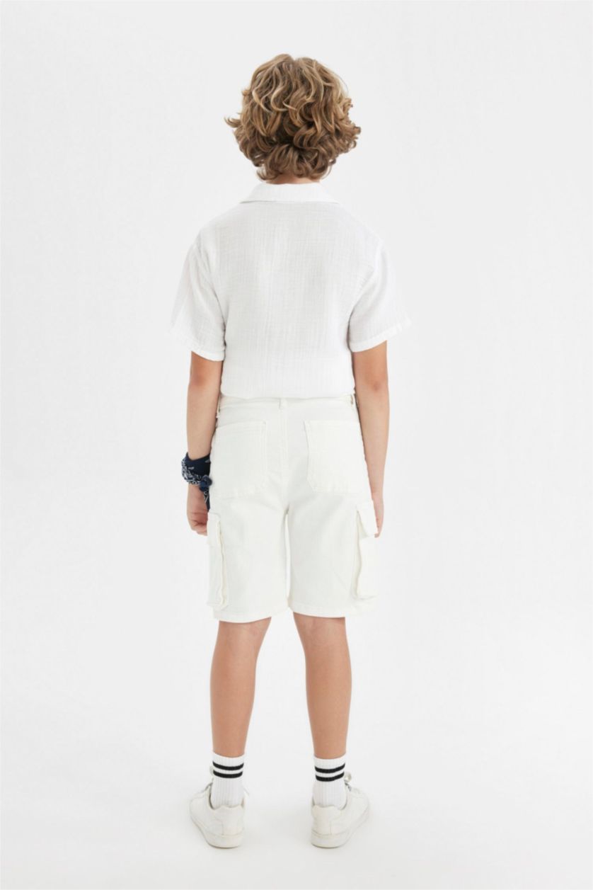 Erkek Çocuk - Genç Erkek Kırık Beyaz Jean Şort Erkek Çocuk