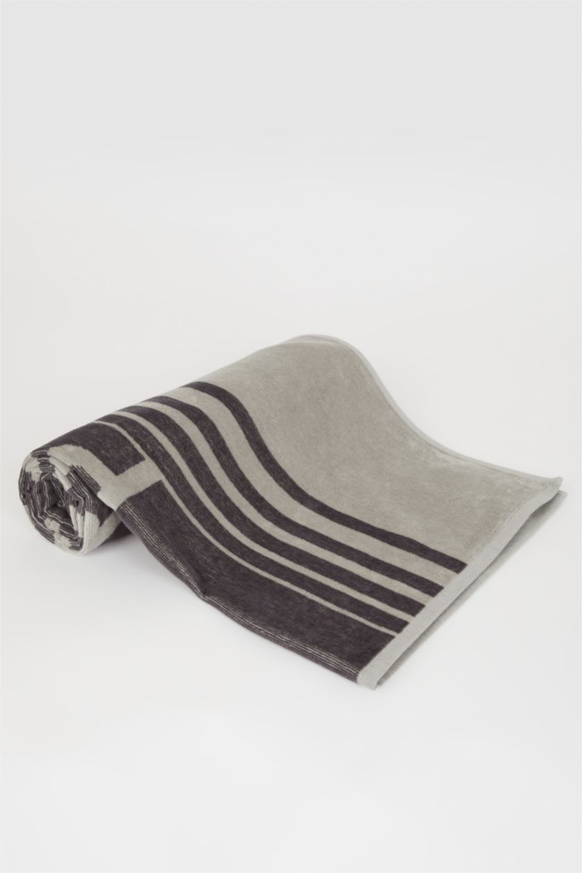 Erkek Koyu Gri Erkek Desenli Pamuklu Plaj Havlusu