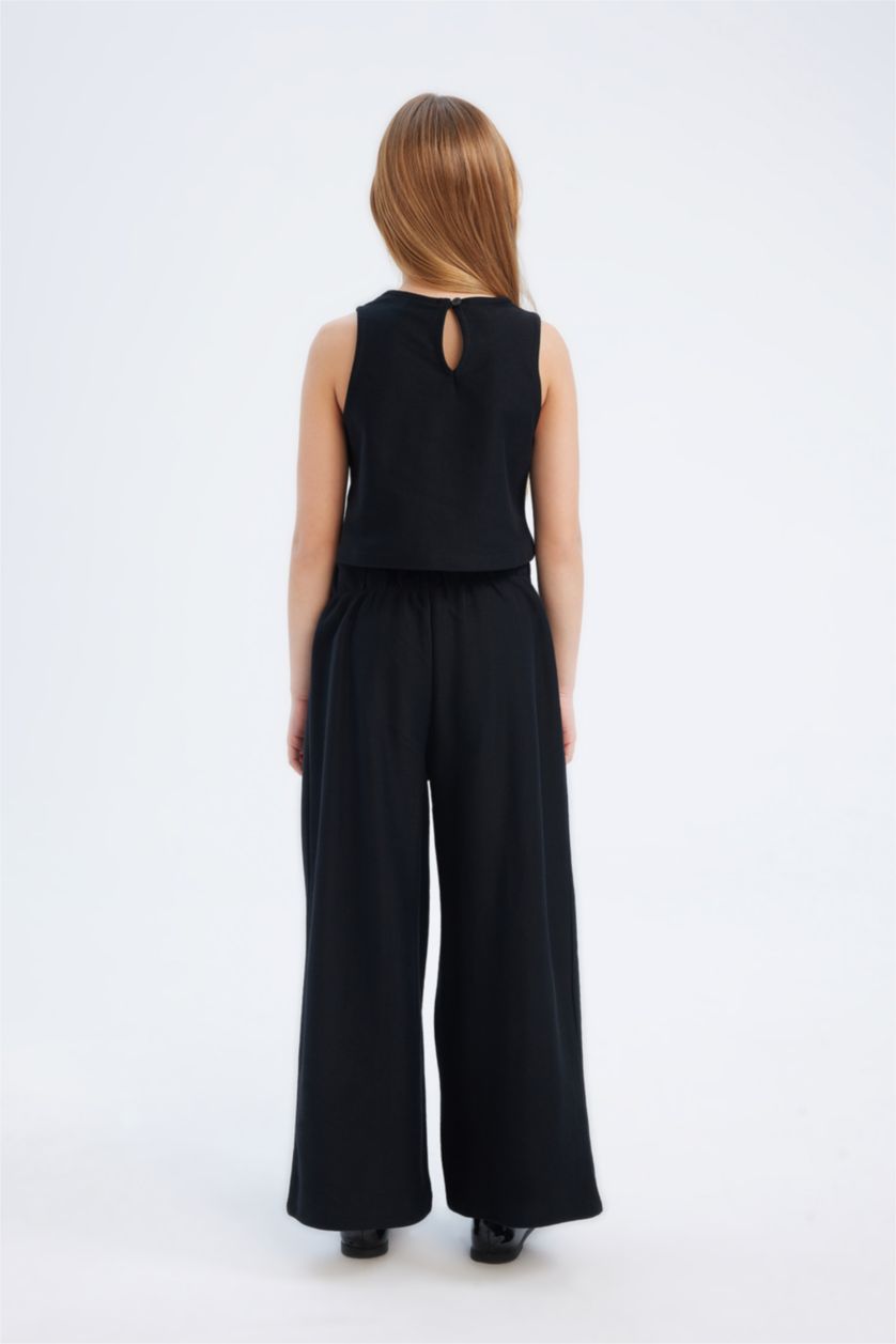 Kız Çocuk - Genç Kız Siyah 2'li Takım Basic Düz Kolsuz Tişört Pantolon Kız Çocuk