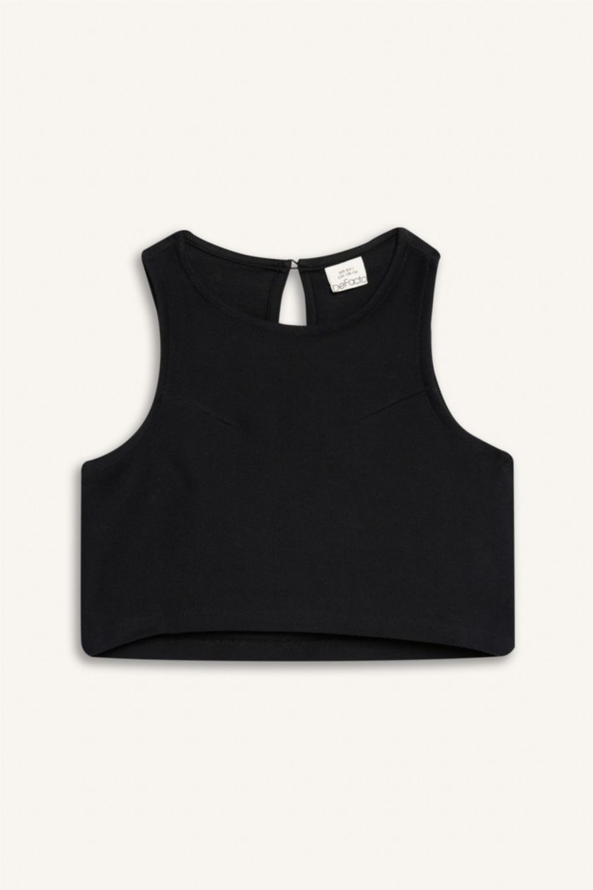 Kız Çocuk - Genç Kız Siyah 2'li Takım Basic Düz Kolsuz Tişört Pantolon Kız Çocuk