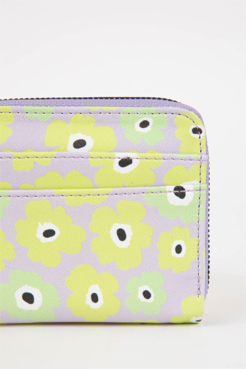 Kadın Lila Kadın Çiçekli Desenli Suni Deri Cüzdan