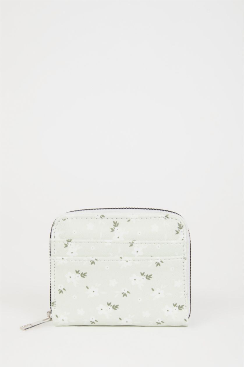 Kadın Mint Kadın Çiçek Desenli Suni Deri Cüzdan