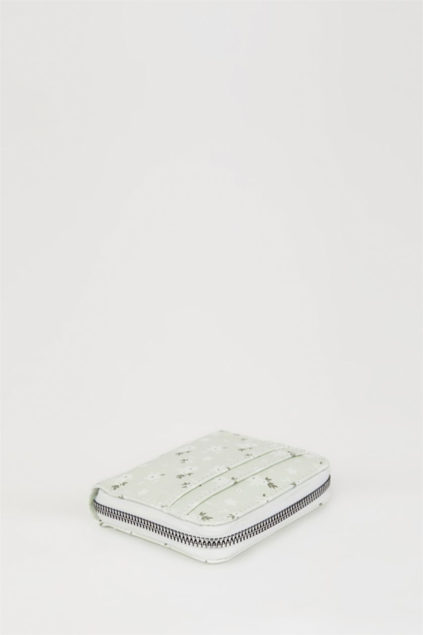 Kadın Mint Kadın Çiçek Desenli Suni Deri Cüzdan