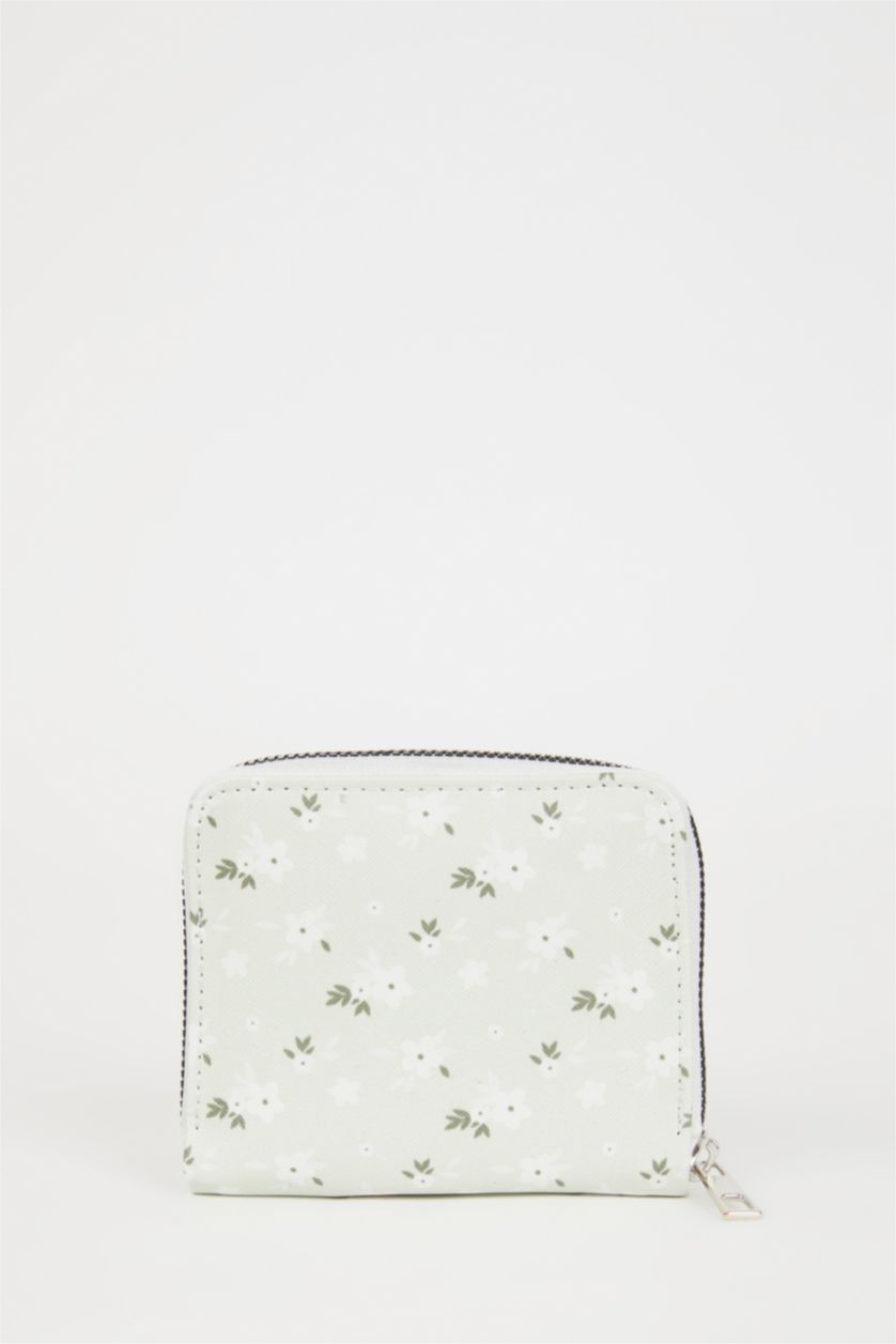 Kadın Mint Kadın Çiçek Desenli Suni Deri Cüzdan