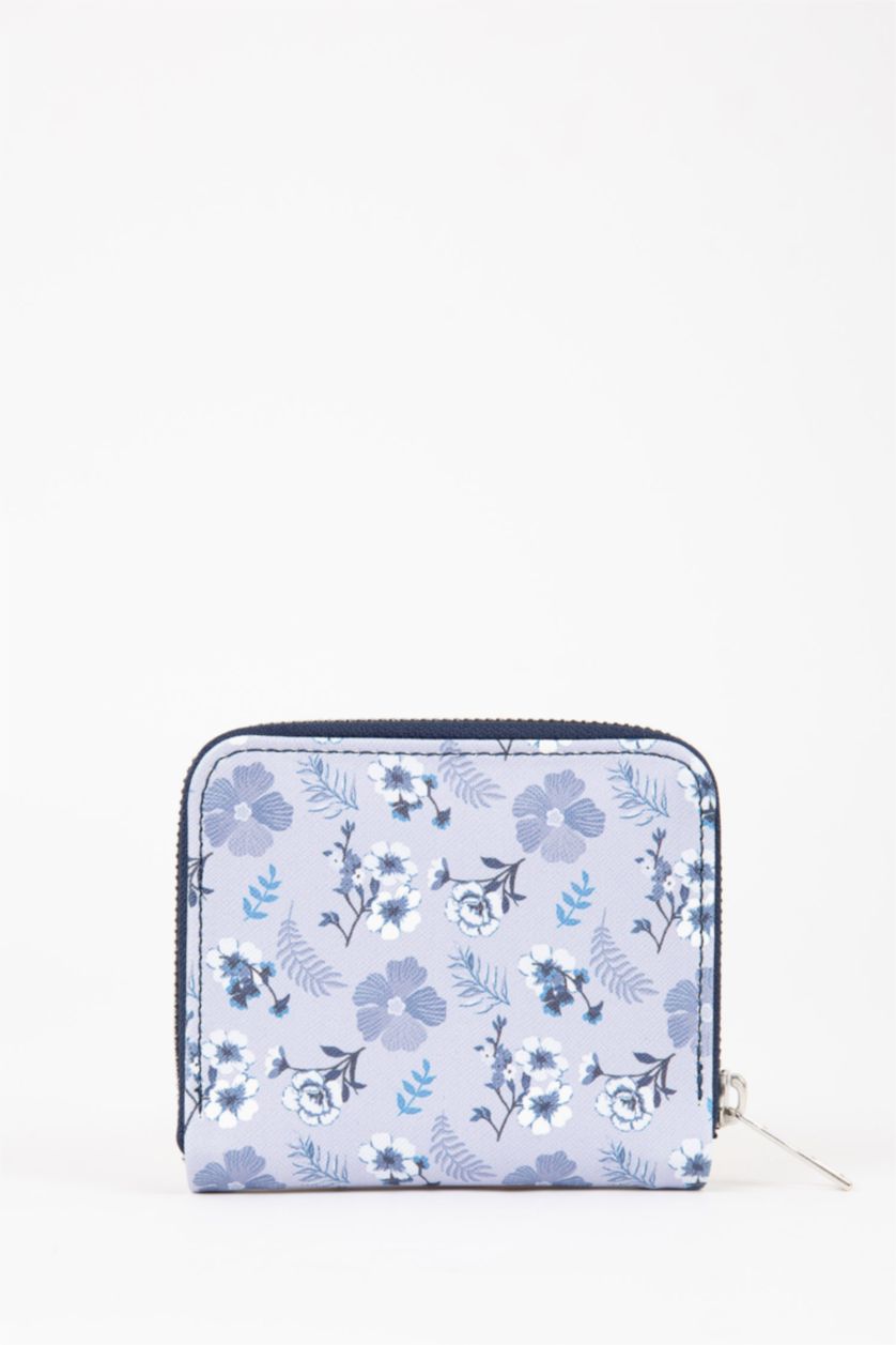 Kadın Mavi Kadın Çiçek Desenli Suni Deri Cüzdan
