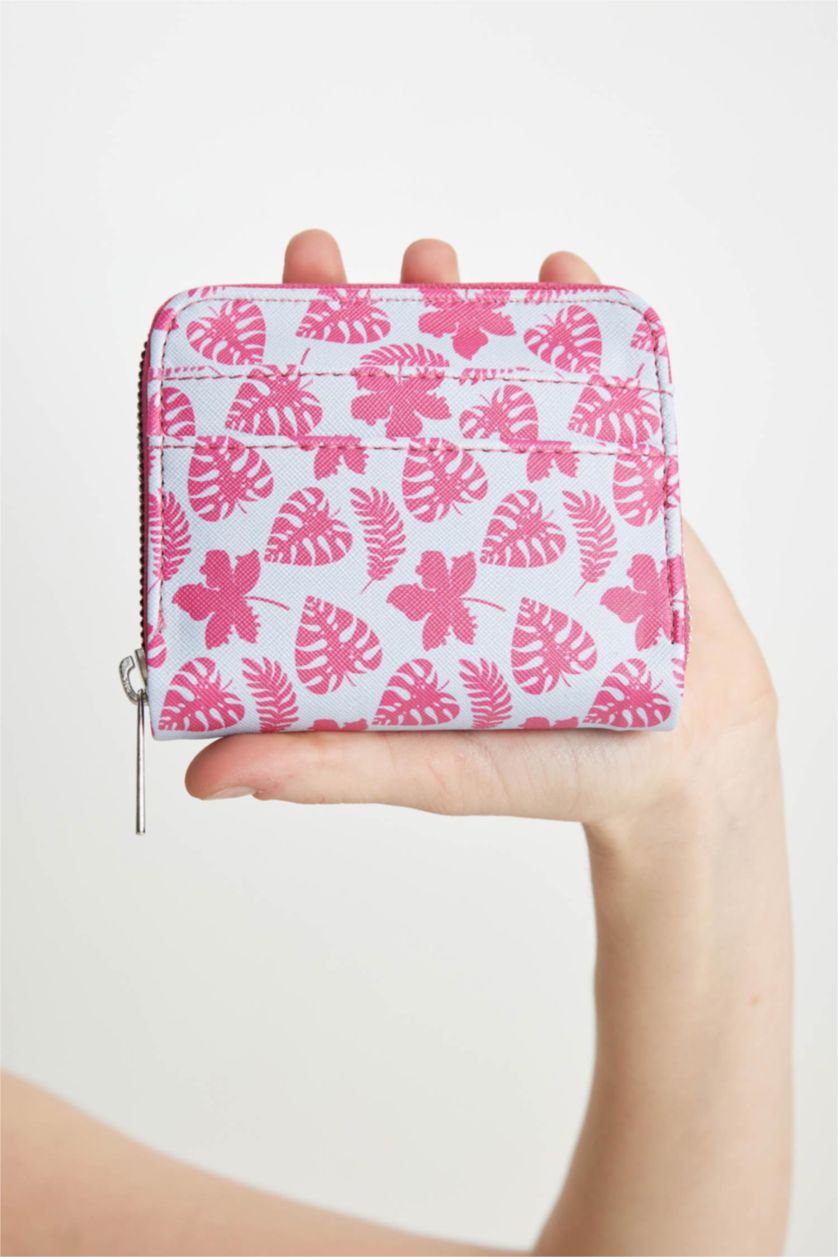 Kadın Mavi Kadın Yaprak Desenli Suni Deri Cüzdan