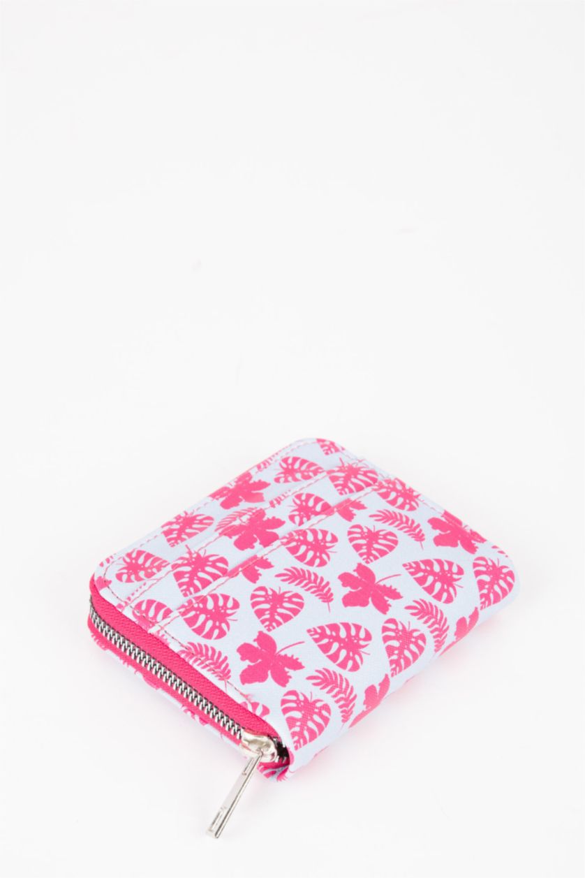 Kadın Mavi Kadın Yaprak Desenli Suni Deri Cüzdan