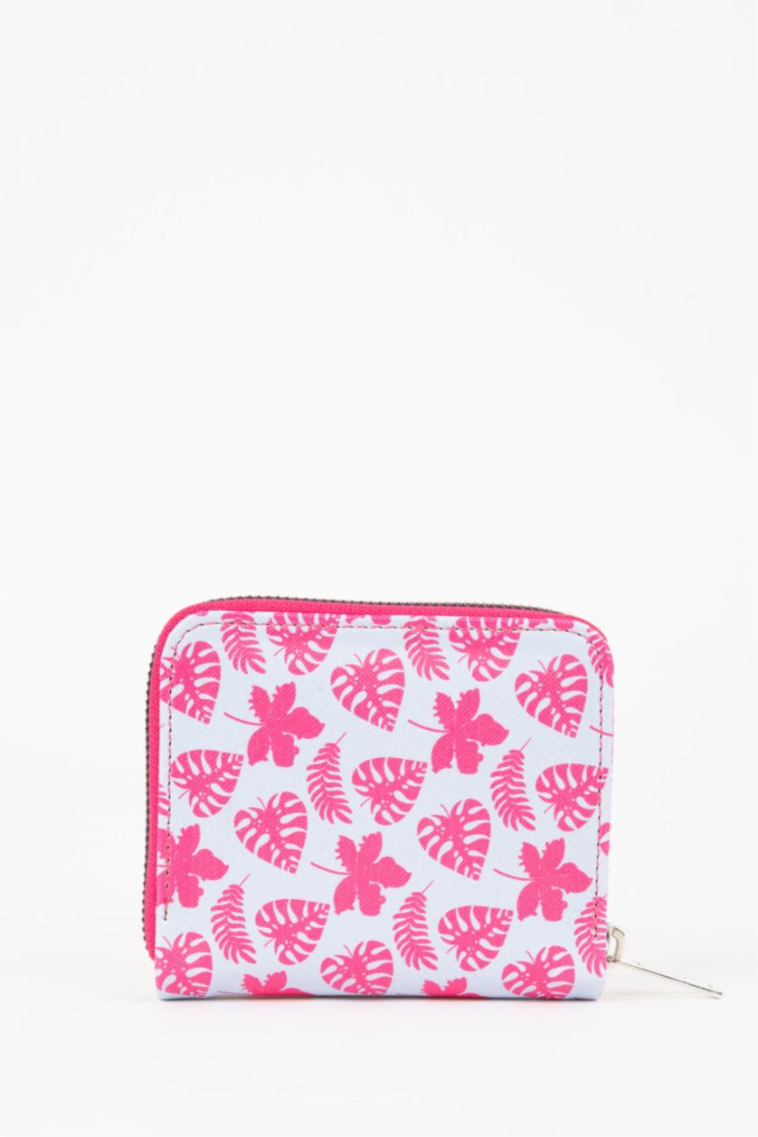 Kadın Mavi Kadın Yaprak Desenli Suni Deri Cüzdan