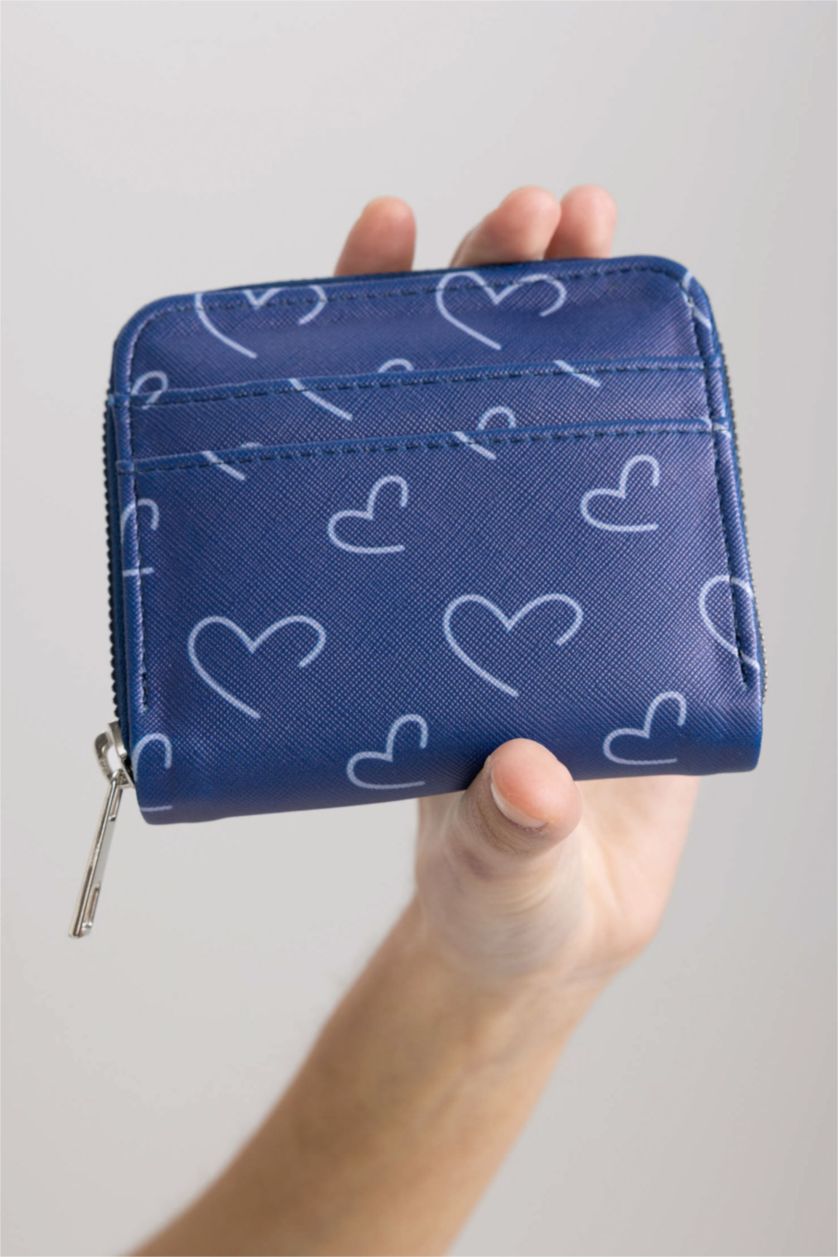 Kadın Jean Melanj Kadın Kalp Baskılı Suni Deri Cüzdan