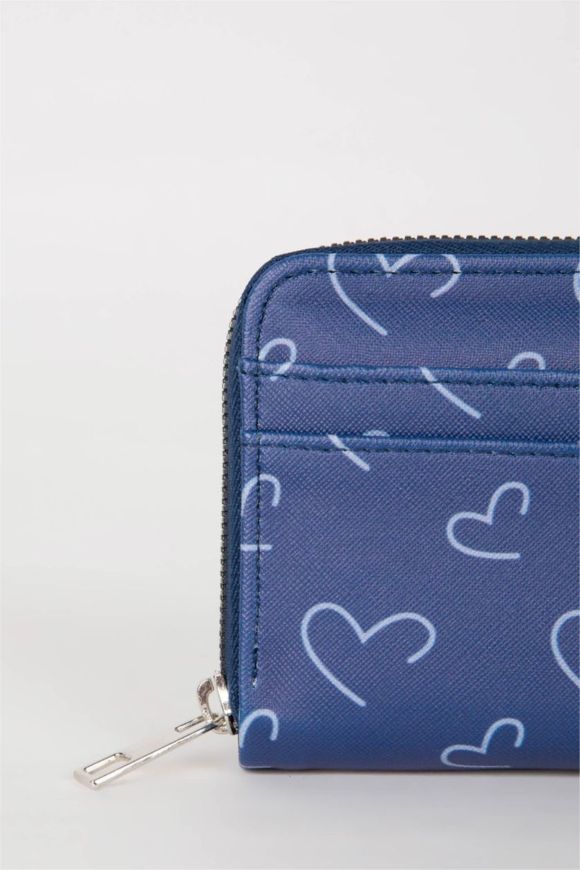 Kadın Jean Melanj Kadın Kalp Baskılı Suni Deri Cüzdan