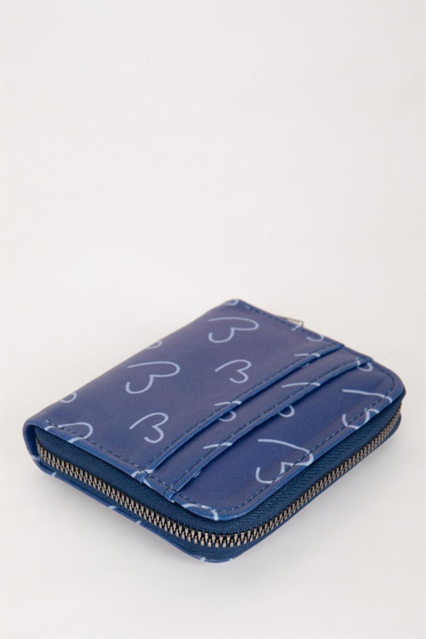 Kadın Jean Melanj Kadın Kalp Baskılı Suni Deri Cüzdan