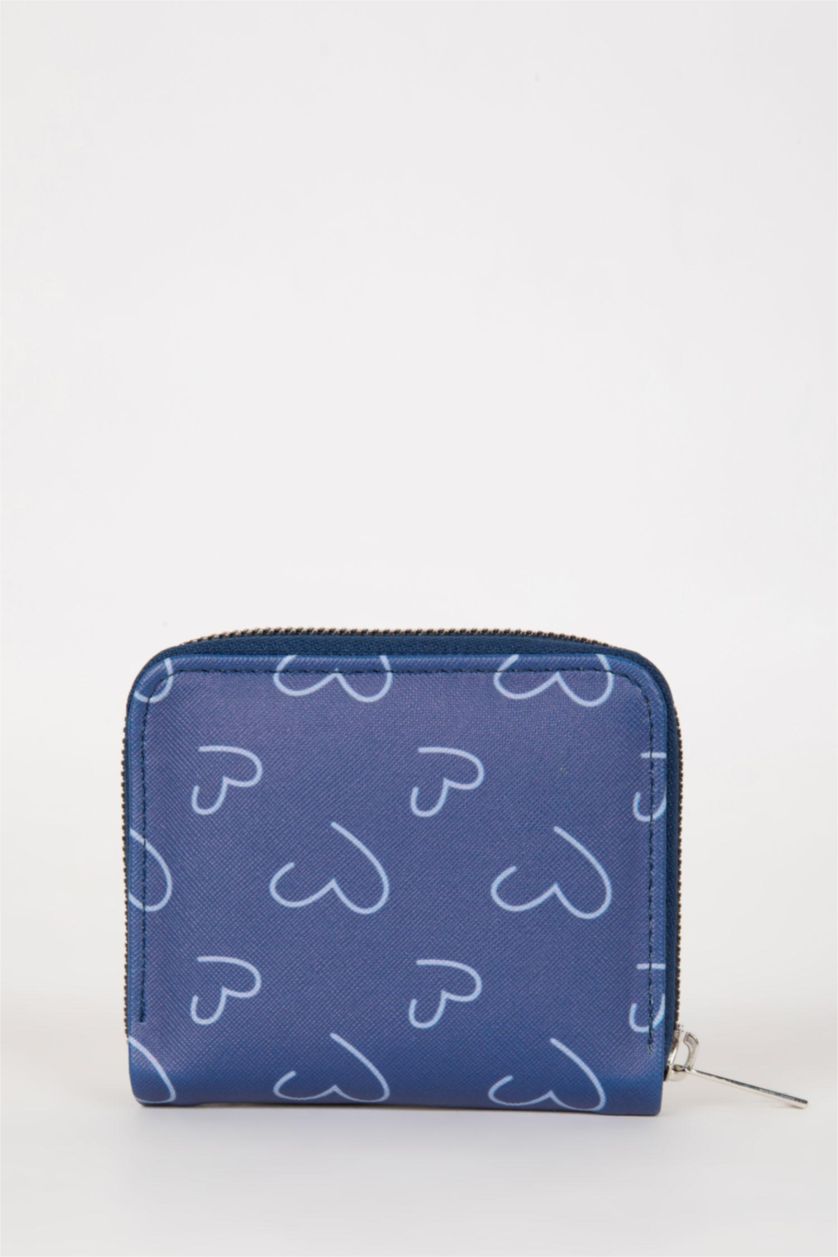 Kadın Jean Melanj Kadın Kalp Baskılı Suni Deri Cüzdan