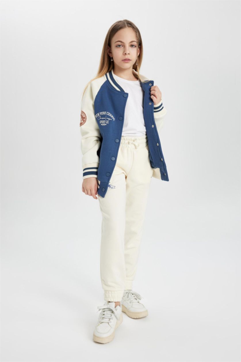 Kız Çocuk - Genç Kız Ekru Kız Çocuk NBA Wordmark Beli ve Paçası Lastikli Cepli Jogger Eşofman Altı