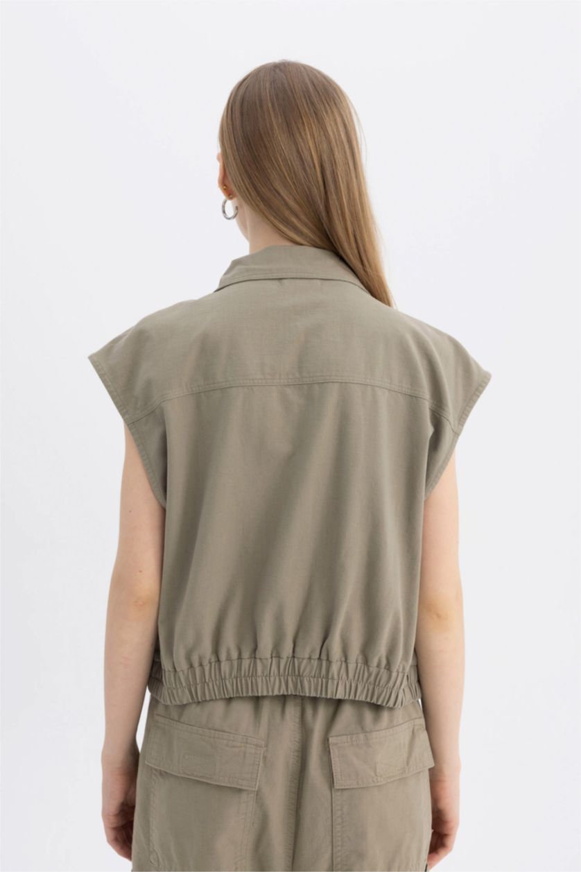 WOMAN Green Regular Fit Gabardine Vest