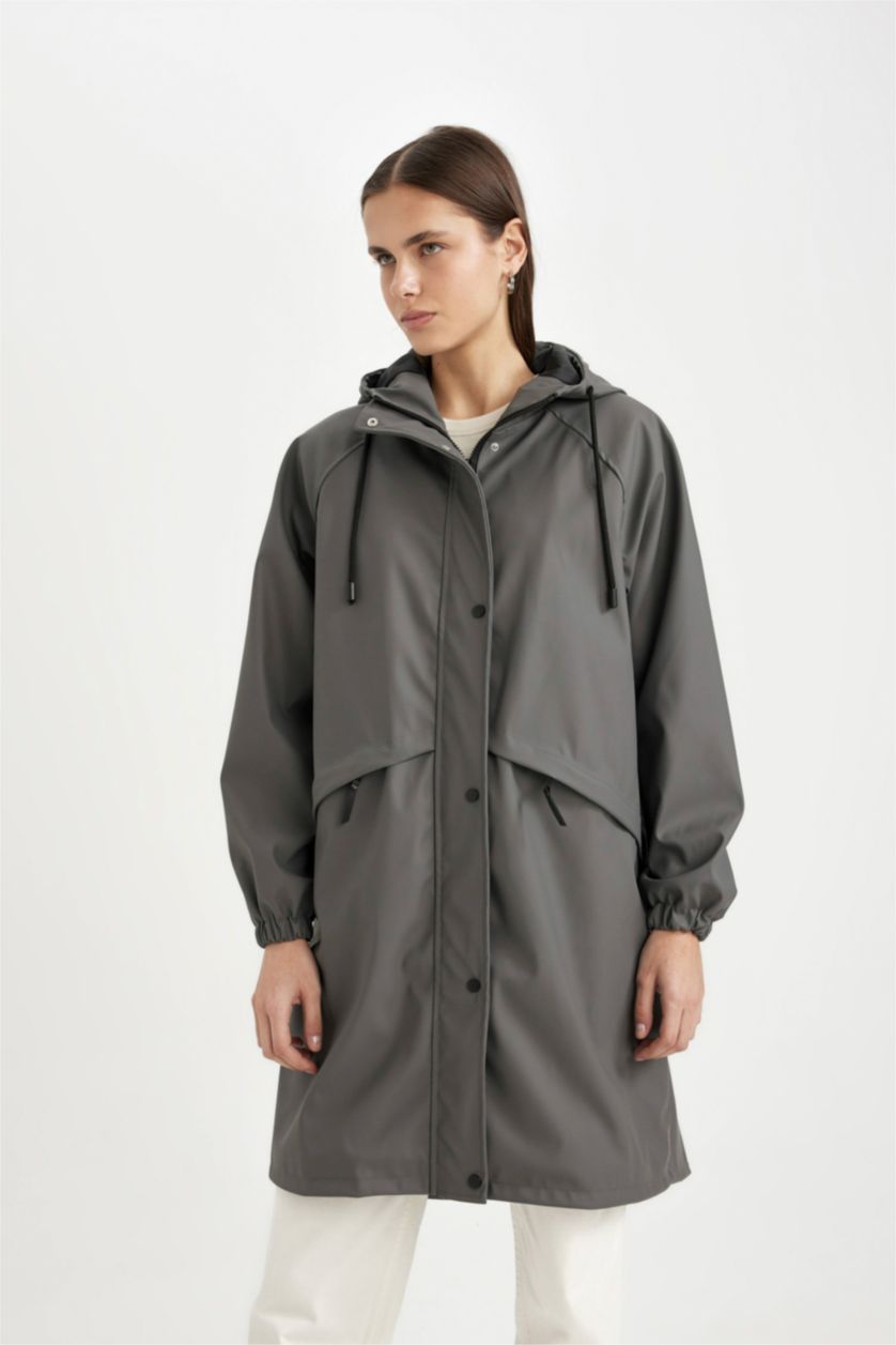 Woman Antrasit Regular Fit Taffeta Raincoat