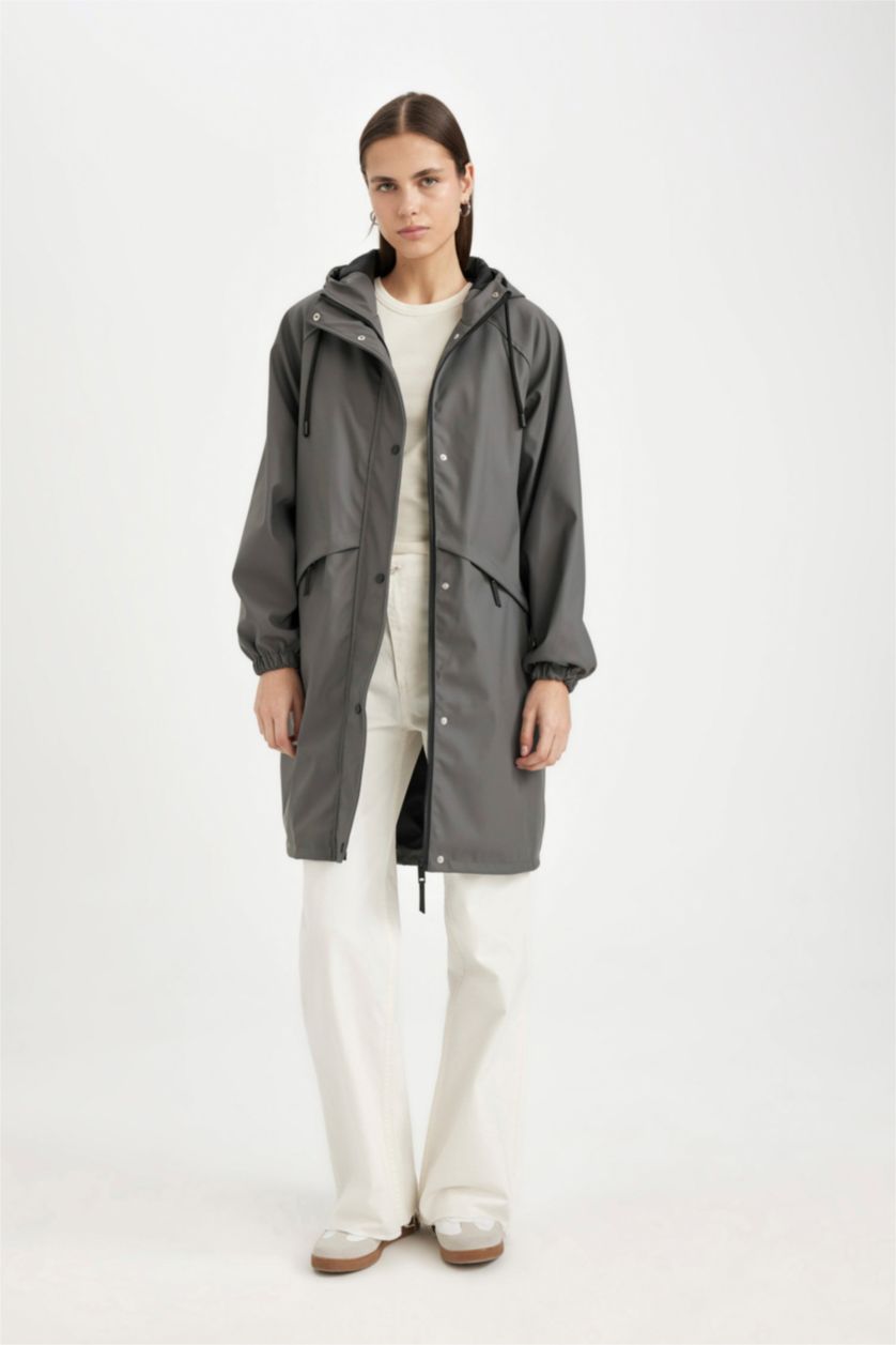 Woman Antrasit Regular Fit Taffeta Raincoat