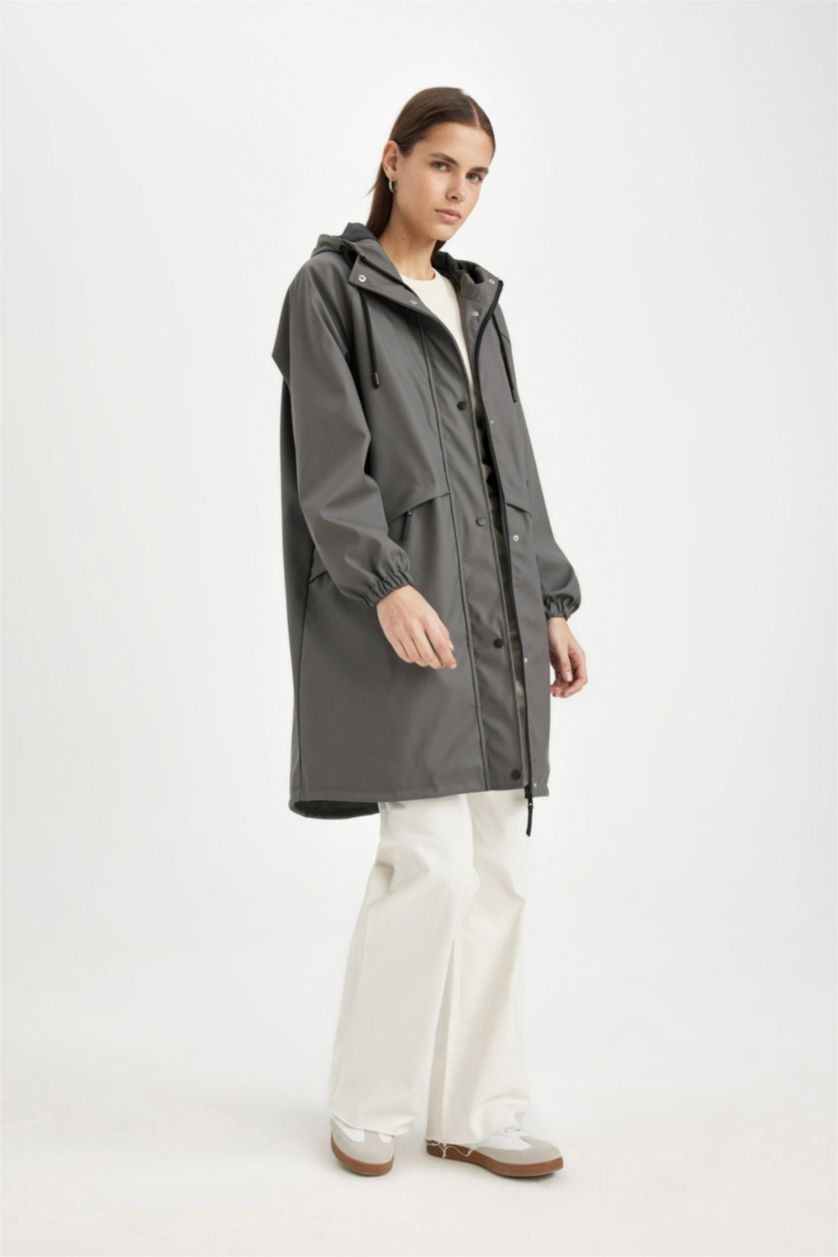 Woman Antrasit Regular Fit Taffeta Raincoat