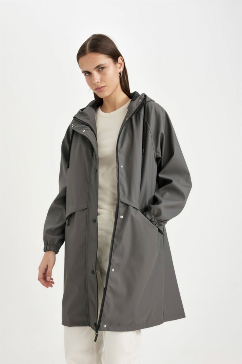 Woman Antrasit Regular Fit Taffeta Raincoat