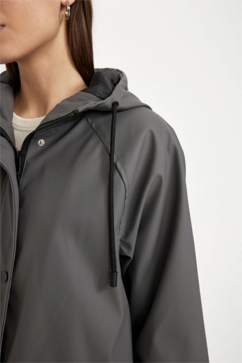 Woman Antrasit Regular Fit Taffeta Raincoat