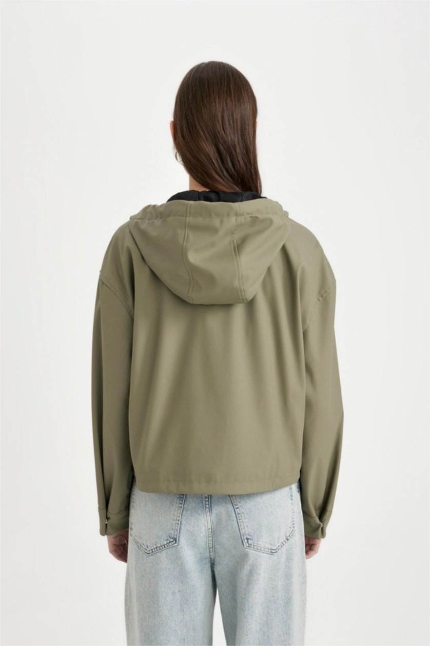 Kadın Haki Fermuarlı Yağmurluk
