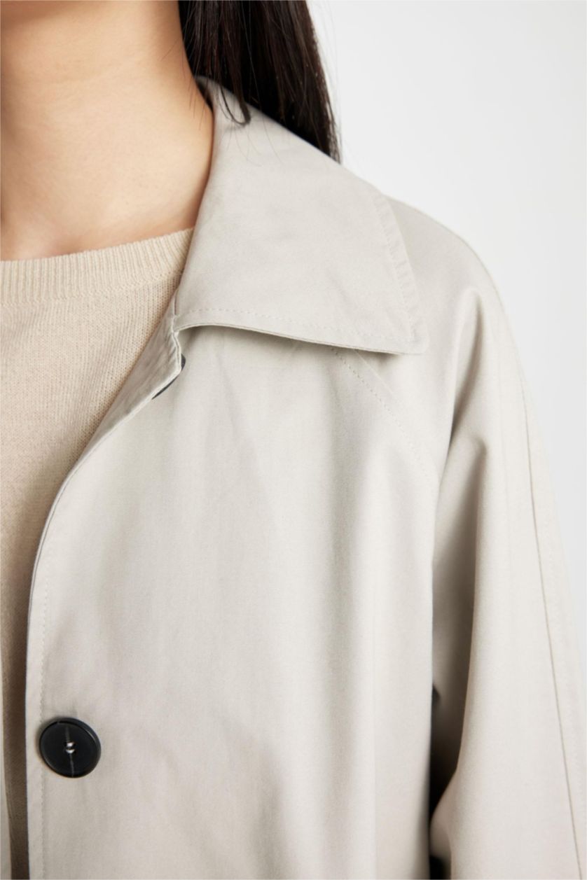 FEMME Beige Manteau Trench long à Coupe Régulière et Col Polo