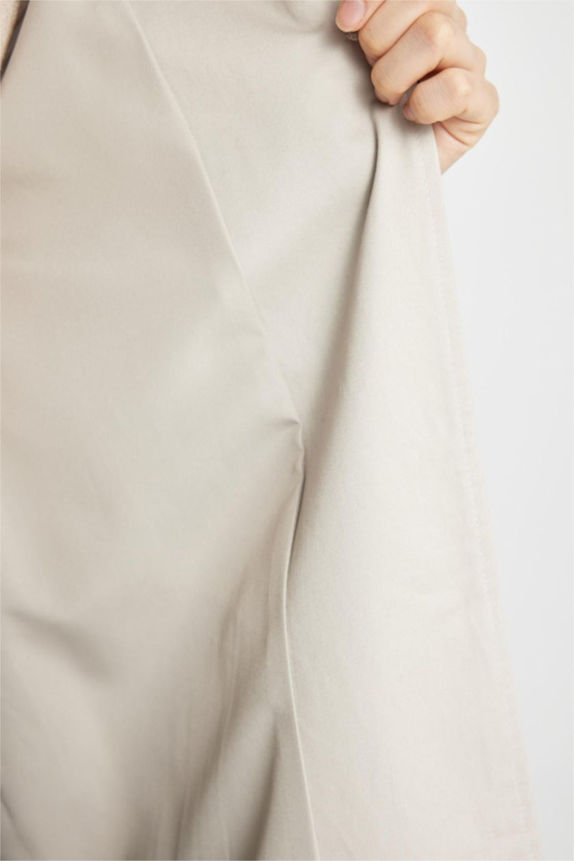 FEMME Beige Manteau Trench long à Coupe Régulière et Col Polo