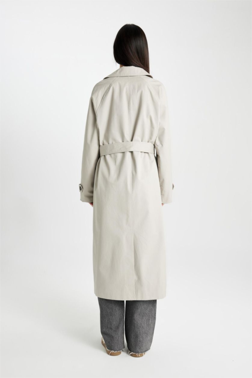 FEMME Beige Manteau Trench long à Coupe Régulière et Col Polo